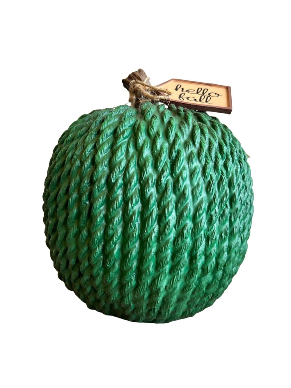 Gorgeous Emerald Green Textured Pumpkin With Hello Fall Tag - NWT